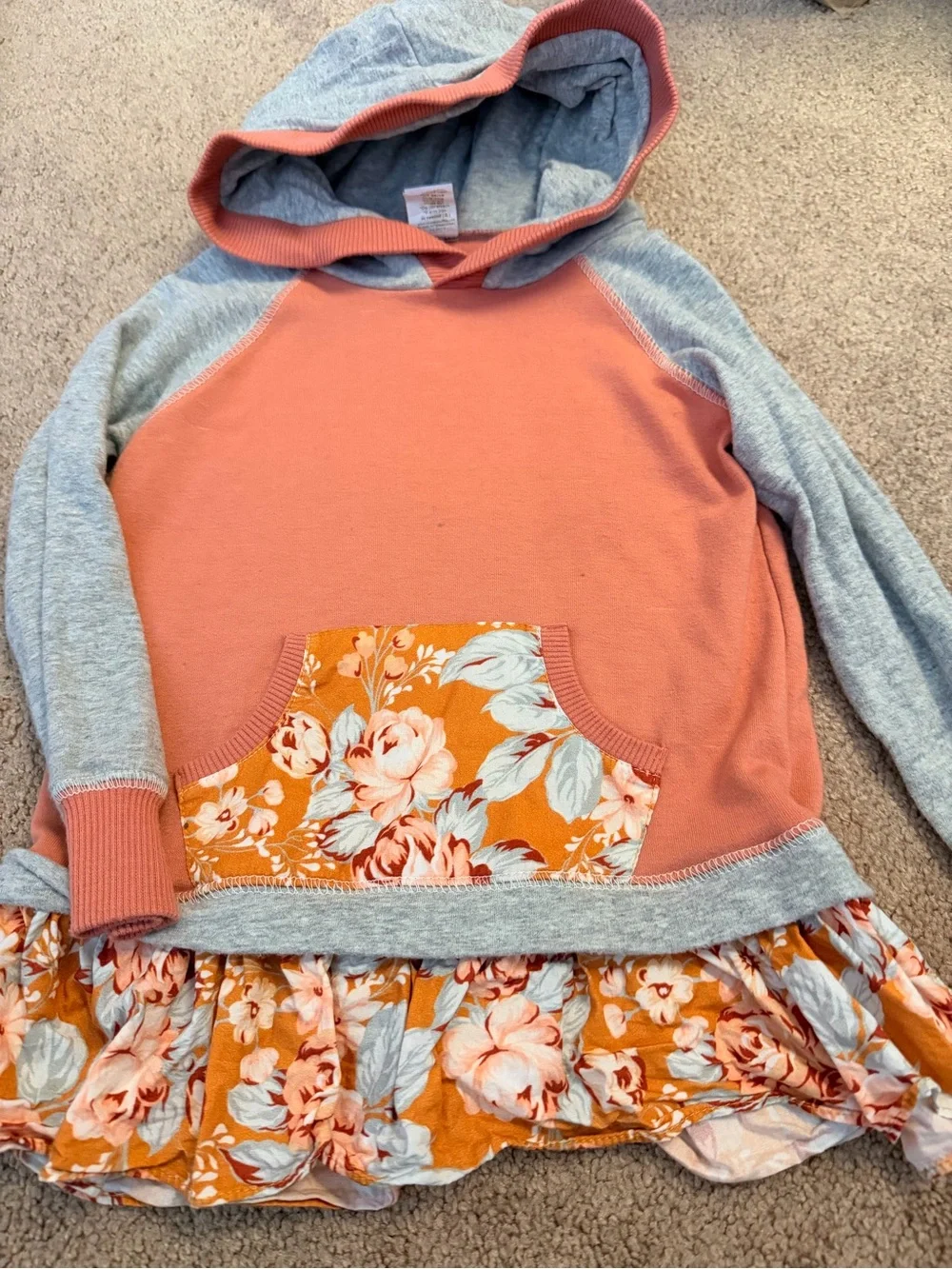 Kids Floral Ruffle Hoodie & Leggings Set - Coral and Heather Gray